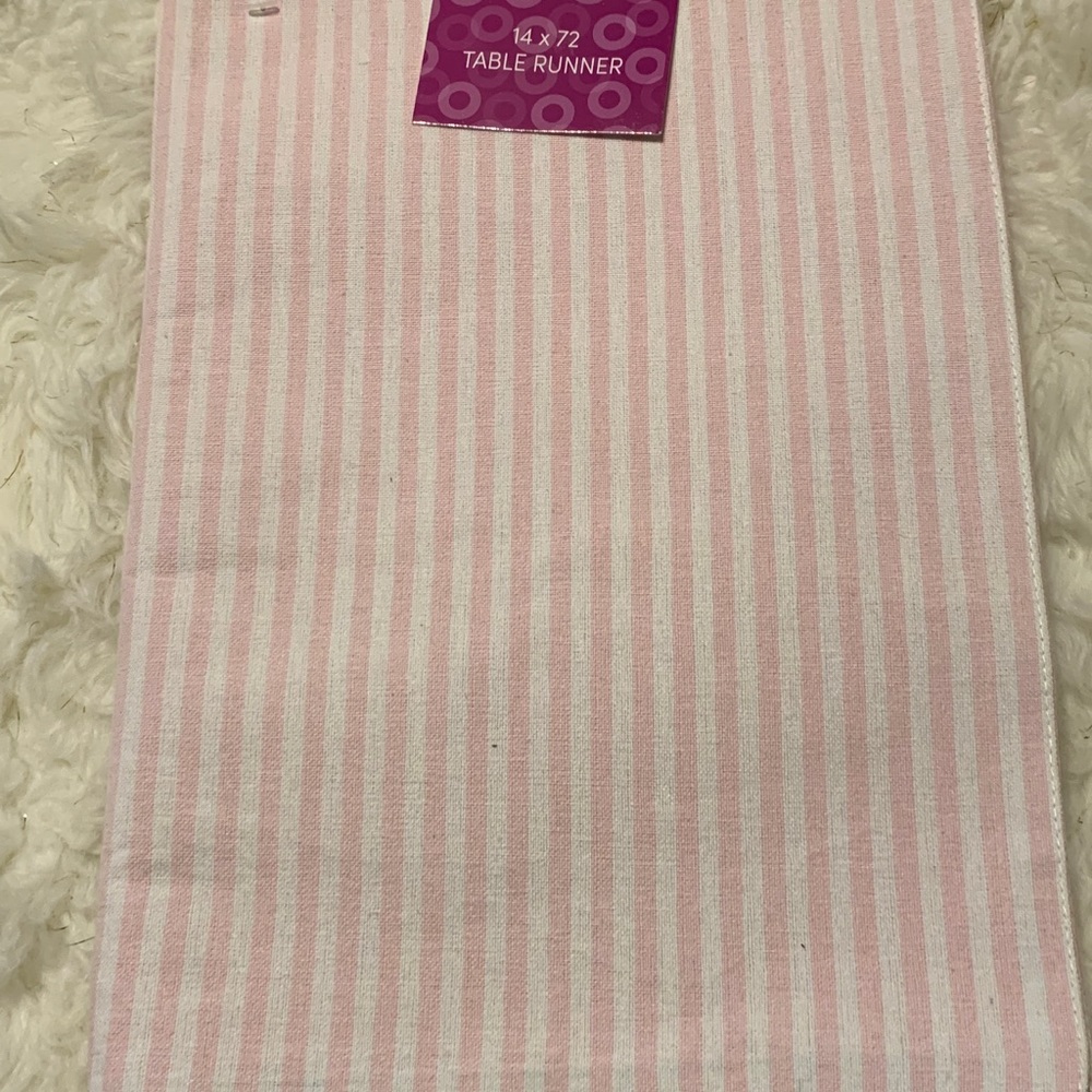 Pink and White Striped Table Runner 14X72 (firm price)